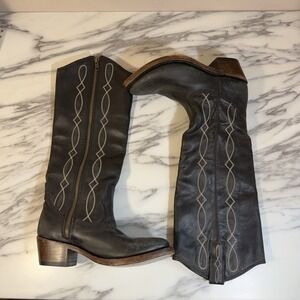 Liberty Black Boots Elisa Distressed Leather Cowgirl Western Tall Ranch Sz 6M